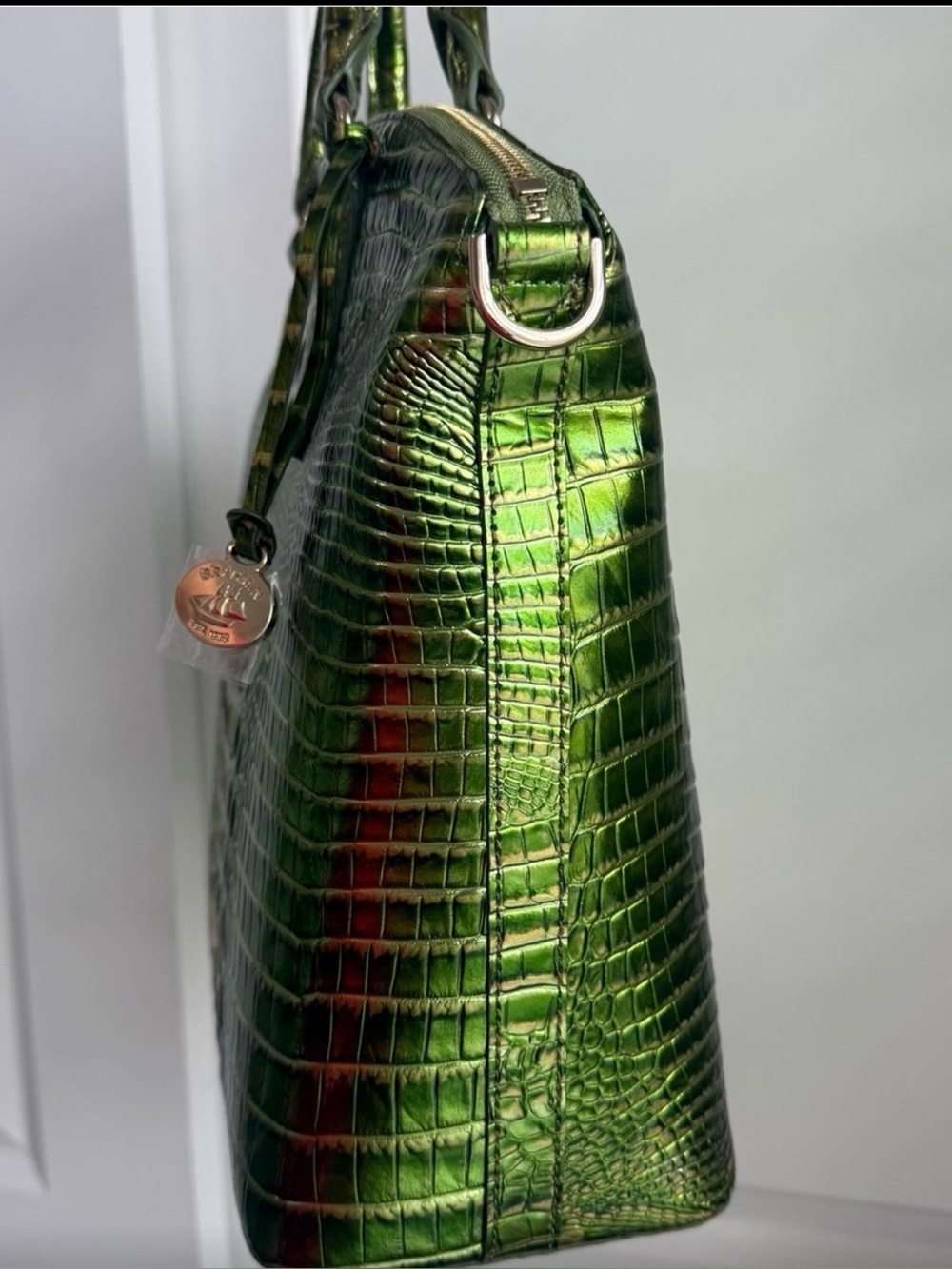 NEW WITH TAGS BRAHMIN Lux Croc-Embossed SHOULDER BAG Handbag in Metallic Green - Picture 7 of 13